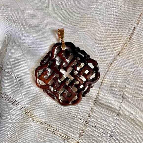 Ross Simons Brown Unisex Jade Endless Knot Pendant with 14K Gold Bale, Pendants - Picture 4 of 13